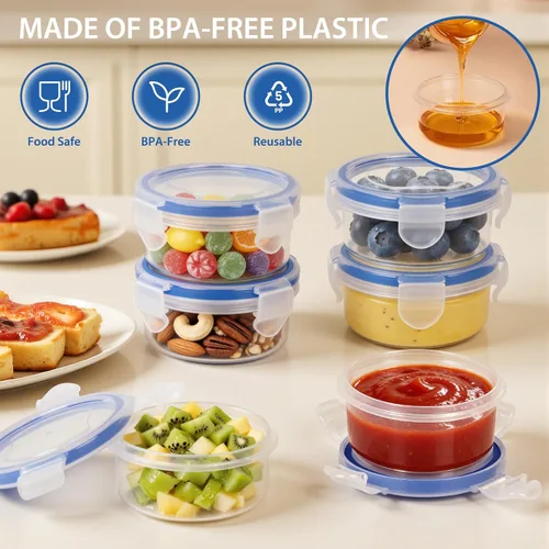 Vista 4 de Recipientes pequeños con tapas, paquete de 6 frascos de plástico reutilizables de 3.5 onzas para aperitivos y puré, recipiente para aderezo