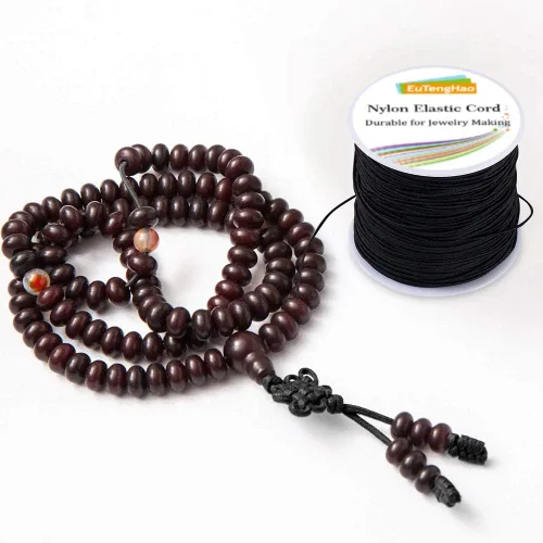 Vista 6 de EuTengHao Cordón elástico de nailon, cordón decorativo de satén negro para hacer pulseras, collares y joyas (0.059 in x 55 yardas)