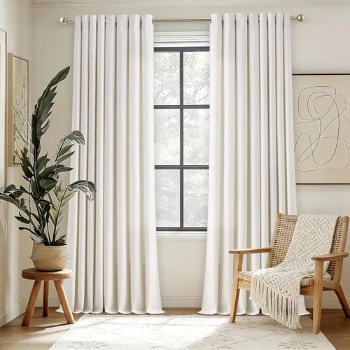 Vista 6 de Cortinas de lino blanco roto de 96 pulgadas de largo, juego de 2 Beige Blanco