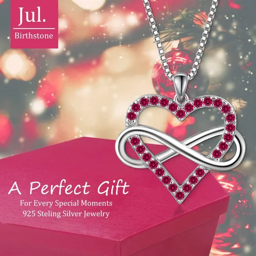 Vista 2 de FULULAY - Collar de corazón de amor para mujer, colgante infinito de piedra natal, chapado en oro 14 zafirorubíesmeraldaamatistaaguamarina joyería