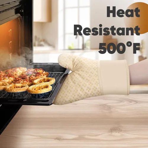 Vista 6 de Manoplas de horno y soportes para ollas 4 juegos, guantes de horno resistentes al calor de 500 ℉ y soporte para ollas, guantes de horno