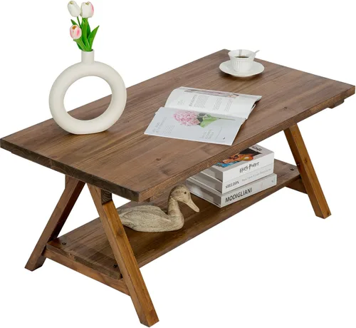 Vista 6 de HOKYHOKY Mesa de centro de madera maciza – 42.5 pulgadas Firwood Farmhouse Mesas de centro de madera rústica para sala de estar, mesa de centro
