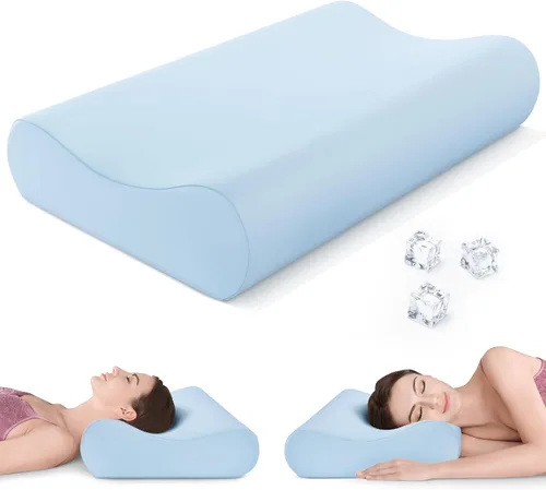 Vista 12 de Almohada de espuma viscoelástica con contorno firme, almohada cervical para aliviar el dolor de cuello, almohadas ortopédicas para dormir de lado