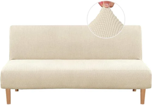 Vista 15 de H.VERSAILTEX Funda elástica para futón sin brazos, funda protectora elástica para sofá cama, textura rica en elastano, pequeños cuadros de tela Negro