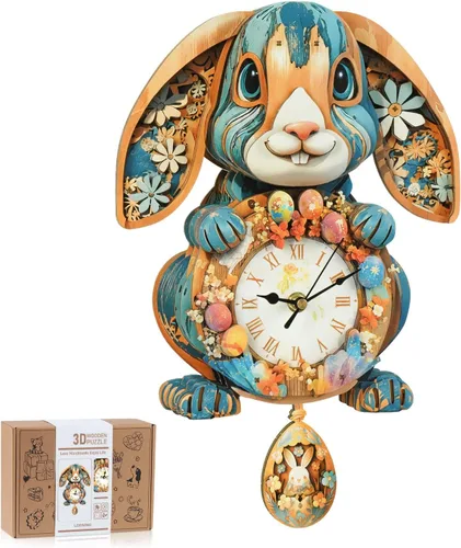 Vista 16 de Rompecabezas de madera 3D para adultos, kit de modelo de reloj de águila calva con péndulo, rompecabezas 3D para adultos, kit de reloj de pared DIY