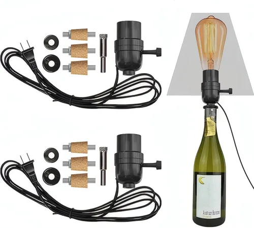 Vista 14 de Kit de lámpara de botella Aokpsrt con broca de vidrio de 9mm DIY Kit de lámpara para botellas de licor con enchufe deslizante y cable