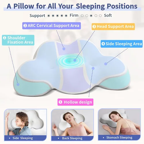 Vista 3 de Almohada cervical para cuello y hombro, almohada ergonómica para dormir lateral para soporte del cuello, almohadas de espuma viscoelástica