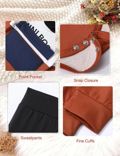 Vista 6 de WIQI Conjunto de 2 piezas de ropa de bebé niño con capucha y bloques de color de manga larga + pantalones largos para otoño e invierno