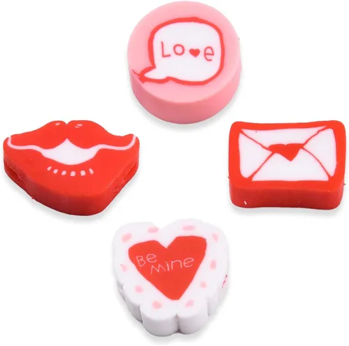 Vista 2 de MegaPet - 100 cuentas de arcilla hechas a mano, serie de letras de amor, cuentas de arcilla polimérica, cuentas de arcilla polimérica, color rojo