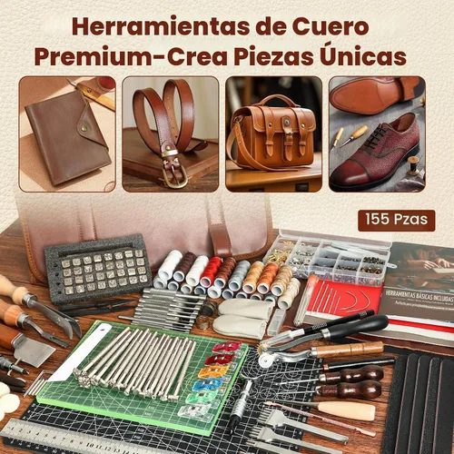 Vista 2 de ZAMQIU Kit de trabajo de cuero, kit de herramientas de cuero de 155 piezas con estampado de tallado, corte de punzonado, juego de herramientas