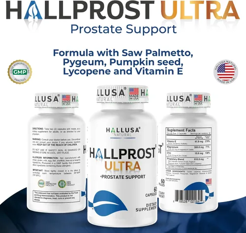 Vista 5 de Hallusa Natural Hallprost Ultra + Free Hallvigor - Salud y vitalidad de próstata para hombres - Saw Palmetto, licopeno y ginseng - Apoya la función