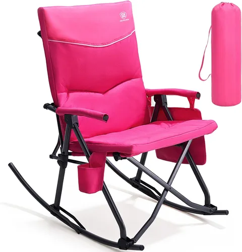 Vista 13 de EVER ADVANCED Silla mecedora de gran tamaño para campamento, mecedora plegable acolchada para adultos con reposabrazos duros, silla portátil