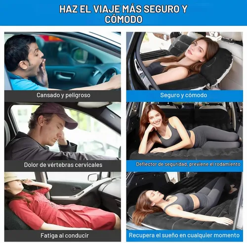 Vista 7 de Colchón de aire SUV grueso de doble cara flocado colchón de coche con bomba Negro