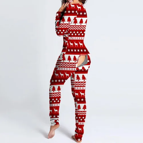 Vista 2 de Pijama de Navidad para mujer overol con botones overol sexy de manga larga para otoño e invierno