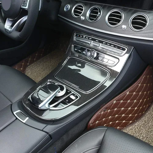 Vista 5 de YIWANG Fibra de carbono ABS consola panel de engranajes marco marco ajuste 2 unids para Mercedes Benz Clase E W213 2016-2019 Accesorios de coche