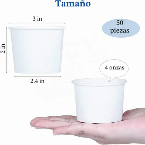 Vista 2 de Vasos de papel para helado de 4 onzas, taza de yogur congelado, cuencos de postre blanco, suministros de postre congelado, paquete de 50
