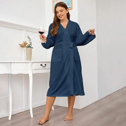 Vista 4 de Etertoyle Bata de baño de punto gofre para mujer, suave, unisex, ligera, absorbente y de secado rápido, bata de ducha para hombres