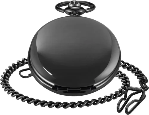 Vista 3 de Reloj de bolsillo negro liso para hombre, esfera digital árabe de cuarzo con cadena, reloj de bolsillo para hombre, Gris, Moda