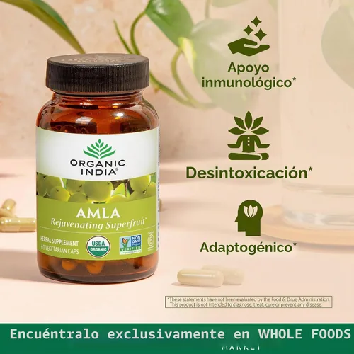 Vista 2 de ORGANIC INDIA Cápsulas de Amla Orgánicas - Suplemento Vitamínico Herbal de Grosella Espinosa India, Suplemento de Amla, Apoyo Inmunológico, Vegano