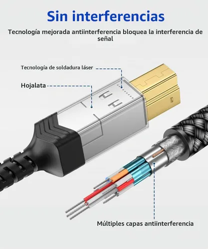 Vista 6 de JSAUX Cable USB C a USB B 3.0 de 6.6 pies