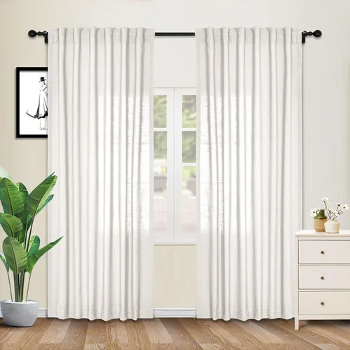 Vista 26 de cololeaf Cortinas de lino naturales de 63 pulgadas de largo, cortinas neutras con bolsillo para barra, pestaña trasera, oscurecimiento de la Aqua
