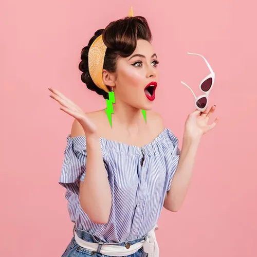 Vista 5 de Aretes de neón de los años 80 y 90 para mujer, coloridos aretes colgantes geométricos con iluminación retro para traje de los años 80 para mujer