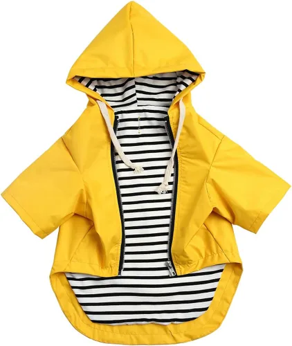 Vista 10 de Chaqueta impermeable para perros, impermeable, para razas pequeñas y medianas, cierre de cremallera, bolsillo de almacenamiento, agujero para arnés