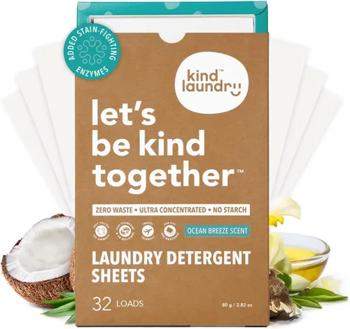 Vista 10 de Hojas de detergente KIND LAUNDRY con enzimas que combaten las manchas - Jabón ecológico para lavandería a base de plantas - Detergente