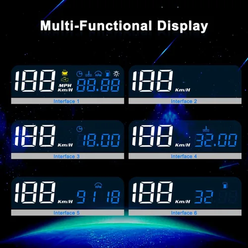 Vista 7 de KAOLALI Pantalla de Visualización de Cabeza para Coche HUD Velocímetro Odómetro OBD2 HD 3D Reflejo Pantalla Multifunción Alarma de Exceso