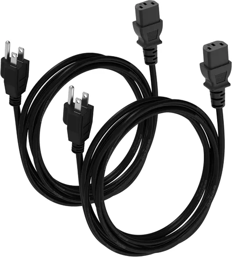 Vista 9 de Cable de alimentación universal de CA – Paquete de 2 – Cable de alimentación de PC de 1 pie de 3 clavijas de repuesto para computadora, monitor