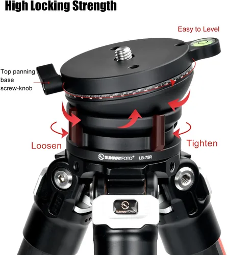 Vista 6 de SUNWAYFOTO LB-75R 360 Base de nivelación panorámica Cabezal de trípode 33 lbs (15kg) Capacidad de carga