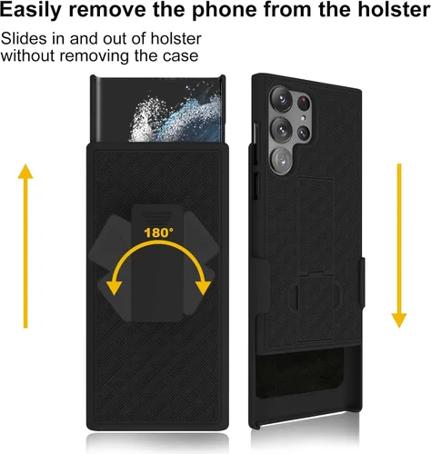 Vista 5 de Ailiber - Carcasa para Samsung Galaxy S24 Ultra 5G, protector de pantalla, color negro Belt Clip Holder, Holster, Stand Stick, Shockproof Hard