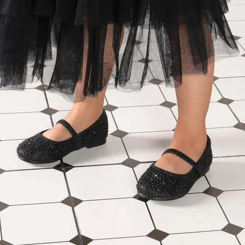 Vista 2 de DREAM PAIRS Mary Jane Zapatos de vestir para niñas pequeñas, zapatos planos de ballet para niña de las flores con diamantes de imitación, zapatos