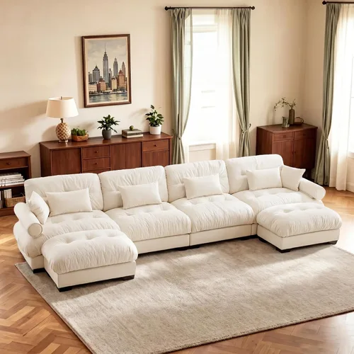 Vista 56 de Sofá biplaza de 93.7 pulgadas, sofá modular de 2 plazas, sofás seccionales grandes de color beige y blanco para sala de estar, juego de sofá