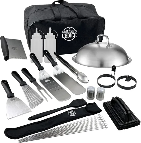Vista 9 de Griller's Choice - Accesorios profesionales de parrilla de acero inoxidable, kit de accesorios para parrilla de parte superior plana, lavable a