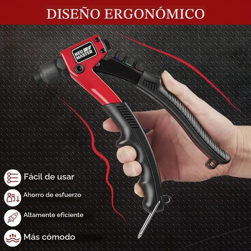 Vista 3 de NEU MASTER Pistola de remache con 200 remaches, kit de pistola de remache manual con 4 cabezales de remache intercambiables sin herramientas