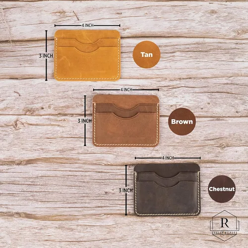 Vista 4 de Natural 100% Leather Cardholder Slim Front Pocket Wallet Gift For Him&Her Handmade Customizable