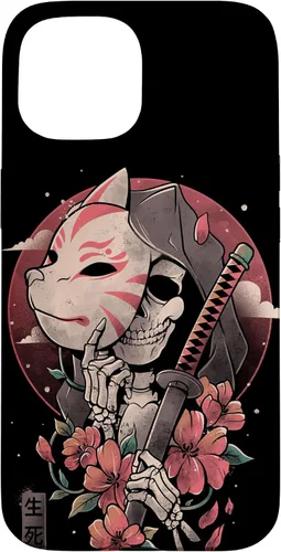 Vista 6 de iPhone 16 Death Messenger Japanese Aesthetics Grim Reaper Kitsune Mask Case