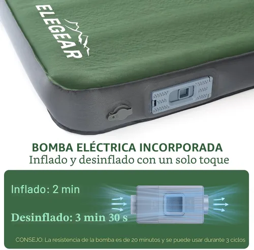 Vista 4 de Elegear Colchoneta autoinflable de aire y espuma, colchón de camping de espuma viscoelástica ultragruesa de 4" con bomba eléctrica incorporada