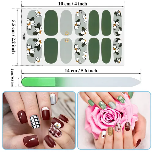 Vista 2 de Maitys 224 piezas de 16 hojas de calcomanías de uñas de envoltura completa, rayas de esmalte autoadhesivas con lima con kit de manicura