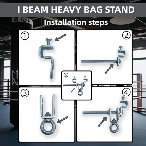 Vista 4 de Soporte para bolsa pesada I-Beam Soporte de boxeo resistente fácil de instalar, abrazaderas de acero para bolsas pesadas, abrazaderas de acero