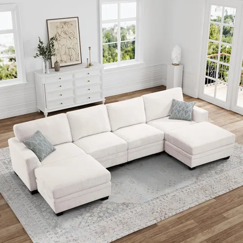 Vista 25 de Legend Vansen - Sofá modular de gran tamaño, sofá de pana en forma de U/L con otomana, asiento profundo y cojín extraíble, fácil montaje para sala