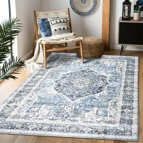 Vista 25 de Alfombra de área de 5 x 7, alfombra bohemia vintage, ultra suave, de pelo bajo, lavable, antideslizante, resistente a las manchas, alfombra impresa