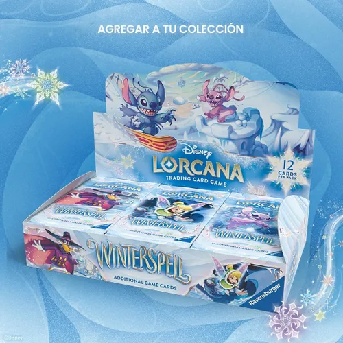 Vista 2 de Ravensburger Disney Lorcana TCG: Caja de visualización de paquetes de refuerzo de Winterspell - 24 paquetes con 12 cartas de intercambio cada uno