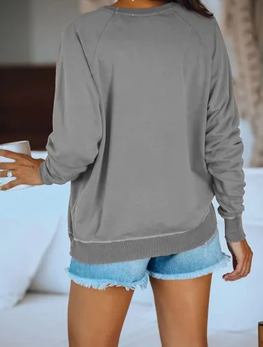 Vista 2 de PRETTODAY Sudaderas casuales de cuello redondo para mujer, manga larga, estilo raglán, color liso, holgadas