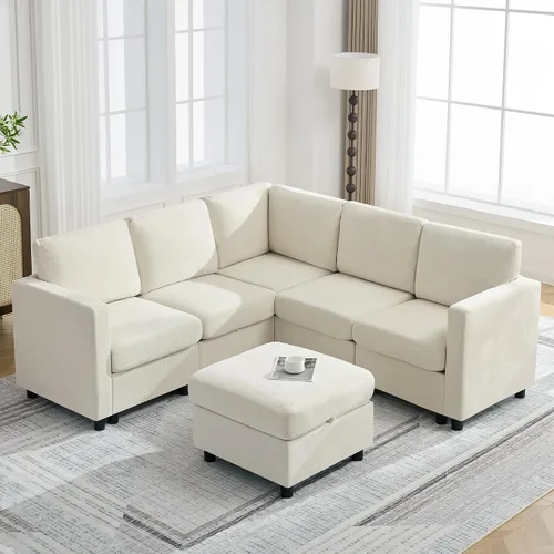 Vista 69 de WUTUTUEE Sofá seccional modular en forma de L de 83" con almacenamiento y otomano móvil, sofá convertible de 4 asientos reversible chaise de Beige