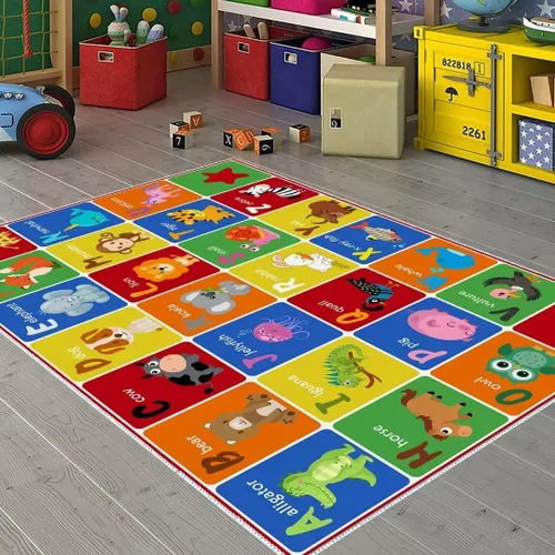 Vista 6 de ABC - Alfombra de animales del alfabeto, tapete educativo de juego de aprendizaje de letras para niños, tapete de piso para gatear en el dormitorio