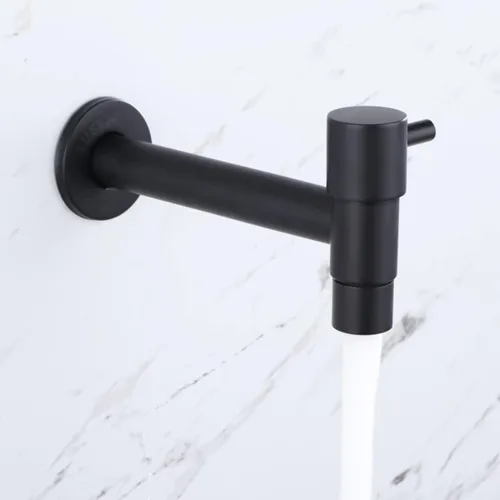 Vista 4 de Grifo de fregadero de baño de acero inoxidable para montaje en pared, grifos de agua fría, apertura y cierre rápido, fregona estanque de jardín al