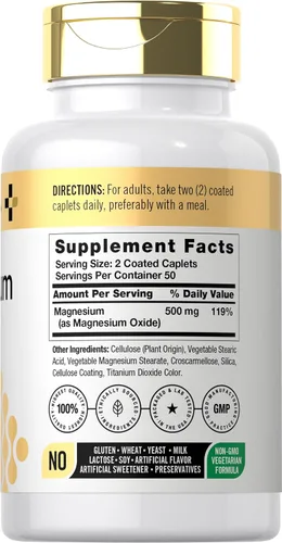 Vista 2 de Doctor's Way Suplemento de magnesio de 500 mg 100 cápsulas recubiertas Óxido de magnesio Vegetariano, sin OMG, sin gluten