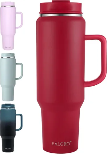 Vista 18 de EALGRO Botella de agua aislada de 40 onzas con popote y asa, frasco de agua deportivo de metal grande, taza de café de viaje de acero inoxidable